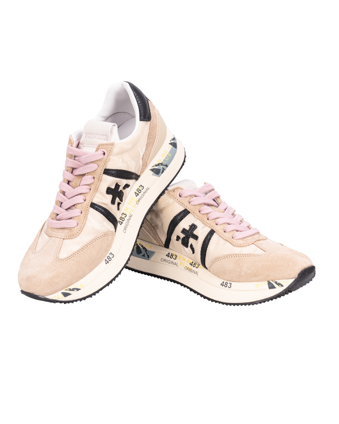 shop PREMIATA  Scarpa: Premiata Sneakers "Conny 7116".
Mix di materiali tecnici e pellami. 
Modello con punta tonda.
Chiusura con lacci.
Logo sulla linguetta.
Caviglia imbottita.
Topponcino arricchito da una particolare stampa ripresa anche sulla linguetta.
Soletta in gomma.
Altezza Suola 4 cm.
Fusbet Interno 27 cm.
Composizione: SOLE: 85% EVA 15% PHYLON (PLASTIC MATERIAL) UPPER: 40% CALF LEATHER 30% PL 10% PA 10% PU 10% PC LINING: 100% GOAT LEATHER.
Made in Vietnam.. CONNY 7116-B number 7361317